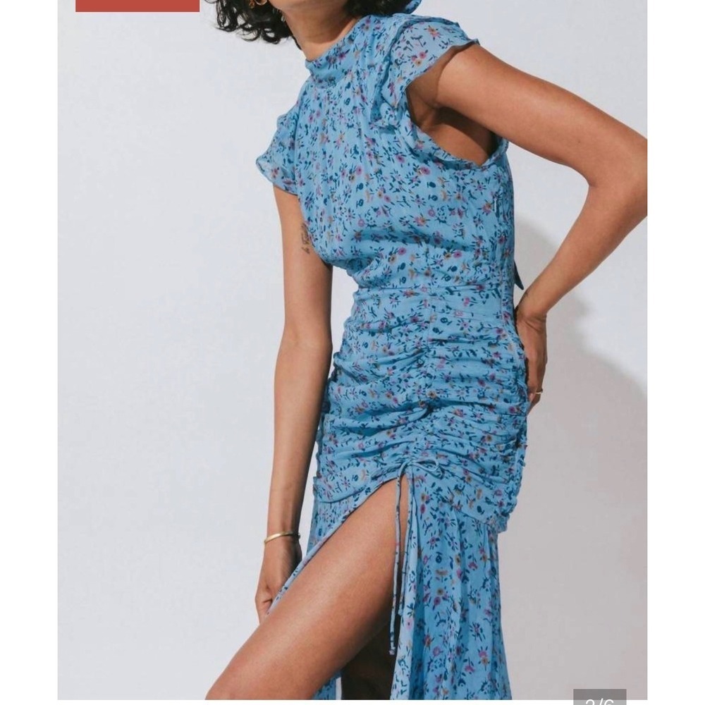 Cleobella Cecilia Ankle Dress Lapis Block Print Floral Dress S Boho Cottagecore